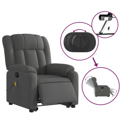 Electric Stand up Massage Recliner Chair Dark Grey Fabric - Image 5