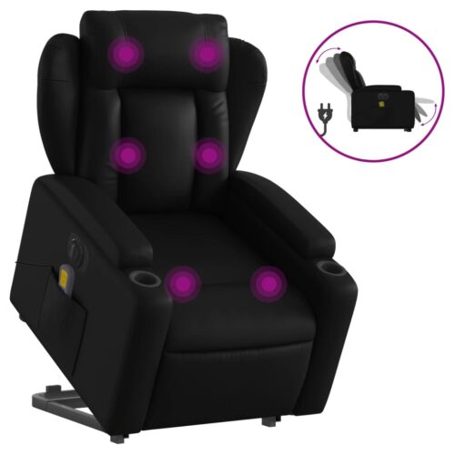 Electric Stand up Massage Recliner Chair Black Faux Leather - Image 2