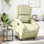 Genuine Leather Electric Stand Lift-Up Recliner Chair Lounge Sofa Movie Couch Armchair Cream