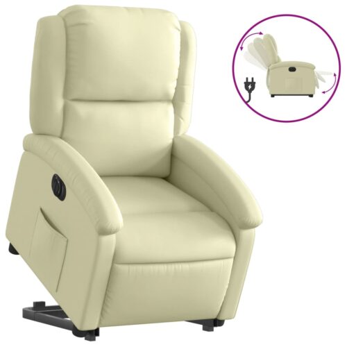 Genuine Leather Electric Stand Lift-Up Recliner Chair Lounge Sofa Movie Couch Armchair Cream - Image 2