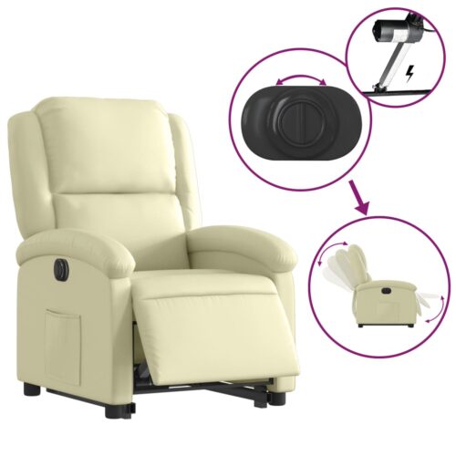 Genuine Leather Electric Stand Lift-Up Recliner Chair Lounge Sofa Movie Couch Armchair Cream - Image 5