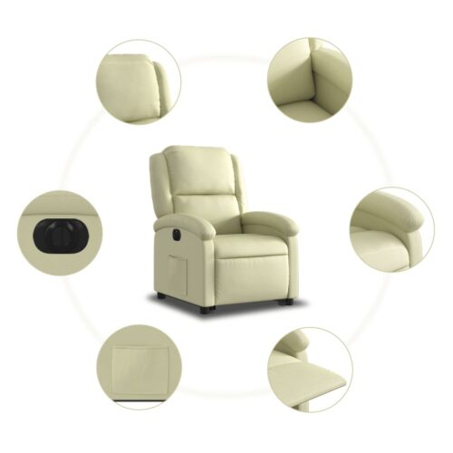 Genuine Leather Electric Stand Lift-Up Recliner Chair Lounge Sofa Movie Couch Armchair Cream - Image 7