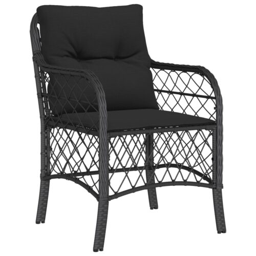 3-Piece Bistro Set with Cushions Black Poly Rattan Wicker Outdoor Patio Furniture - Image 3