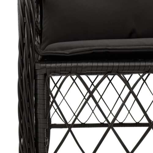 3-Piece Bistro Set with Cushions Black Poly Rattan Wicker Outdoor Patio Furniture - Image 5
