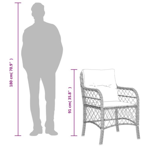 3-Piece Bistro Set with Cushions Black Poly Rattan Wicker Outdoor Patio Furniture - Image 8