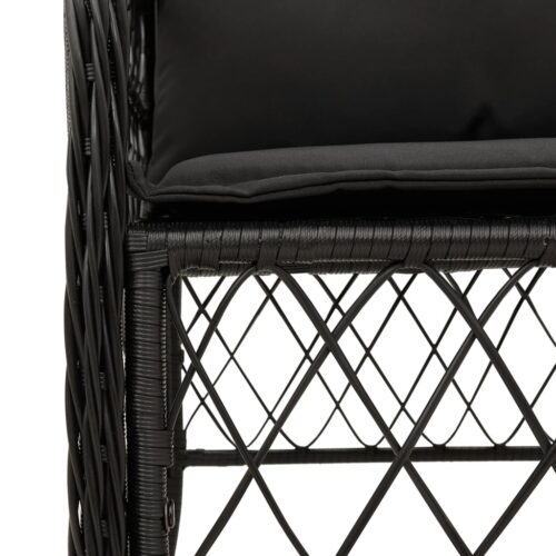 3-Piece Bistro Set with Cushions Black Poly Rattan Wicker Outdoor Patio Furniture - Image 5