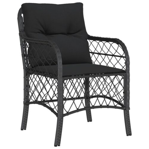 3-Piece Bistro Set with Cushions Black Poly Rattan Wicker Outdoor Patio Furniture - Image 3