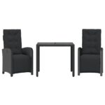3-Piece Bistro Set with Cushions Black Poly Rattan Wicker Outdoor Patio Furniture