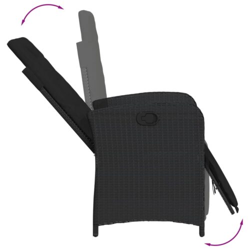 3-Piece Bistro Set with Cushions Black Poly Rattan Wicker Outdoor Patio Furniture - Image 5