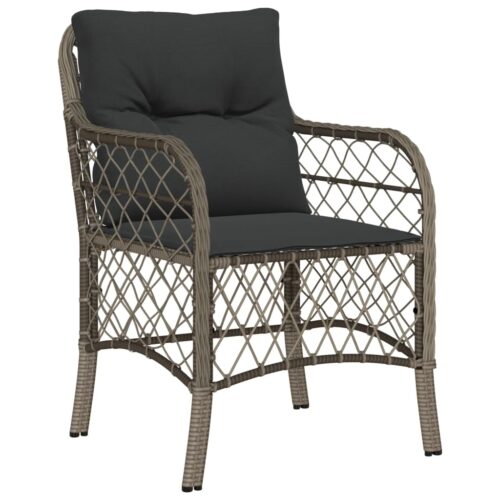 3-Piece Bistro Set with Cushions Grey Poly Rattan - Image 3