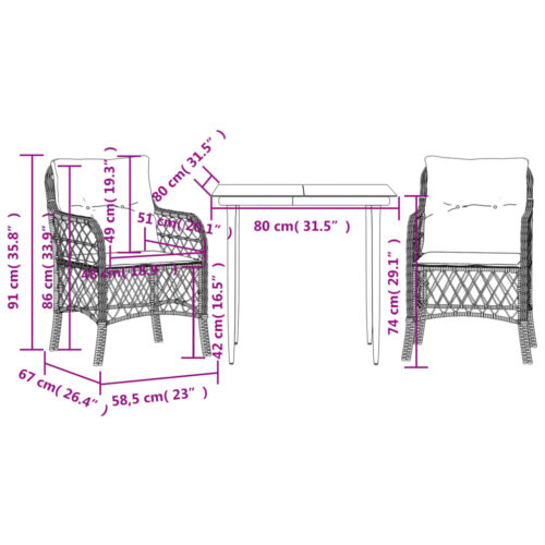 3-Piece Bistro Set with Cushions Grey Poly Rattan - Image 7