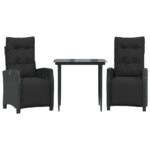 3-Piece Garden Dining Set with Cushions Black Poly Rattan