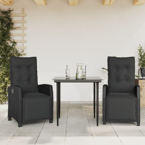 3-Piece Garden Dining Set with Cushions Black Poly Rattan - Image 10