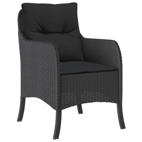 3-Piece Garden Dining Set with Cushions Black Poly Rattan Wicker Outdoor Patio Furniture - Image 2