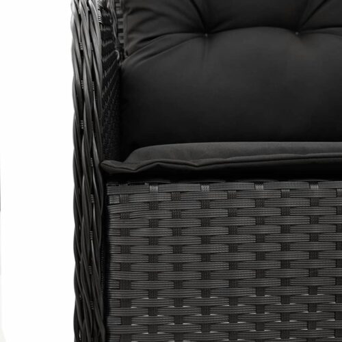 3-Piece Garden Dining Set with Cushions Black Poly Rattan Wicker Outdoor Patio Furniture - Image 4