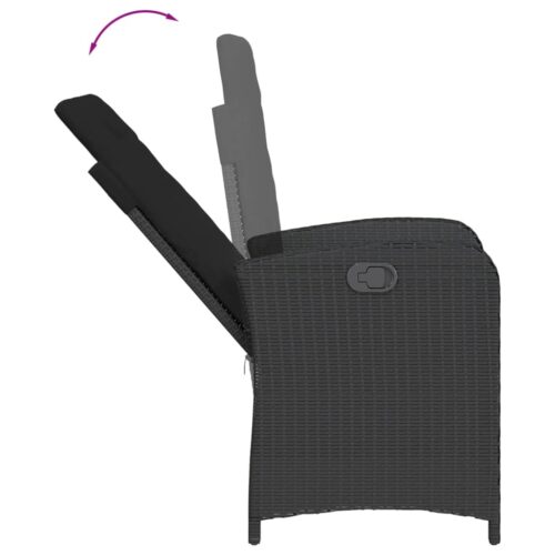 3-Piece Garden Dining Set with Cushions Black Poly Rattan Wicker Outdoor Patio Furniture - Image 4