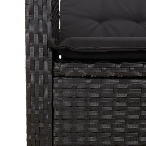 3-Piece Garden Dining Set with Cushions Black Poly Rattan Wicker Outdoor Patio Furniture - Image 7