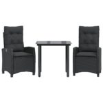 3-Piece Garden Dining Set with Cushions Black Poly Rattan