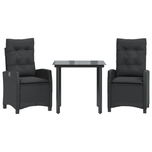 3-Piece Garden Dining Set with Cushions Black Poly Rattan