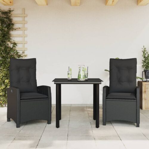 3-Piece Garden Dining Set with Cushions Black Poly Rattan - Image 11