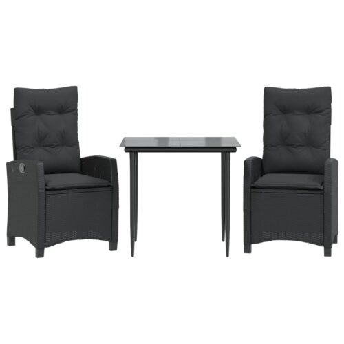 3-Piece Garden Dining Set with Cushions Black Poly Rattan