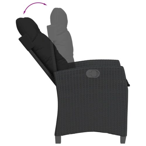 3-Piece Garden Dining Set with Cushions Black Poly Rattan - Image 5
