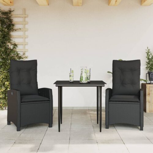 3-Piece Garden Dining Set with Cushions Black Poly Rattan - Image 10