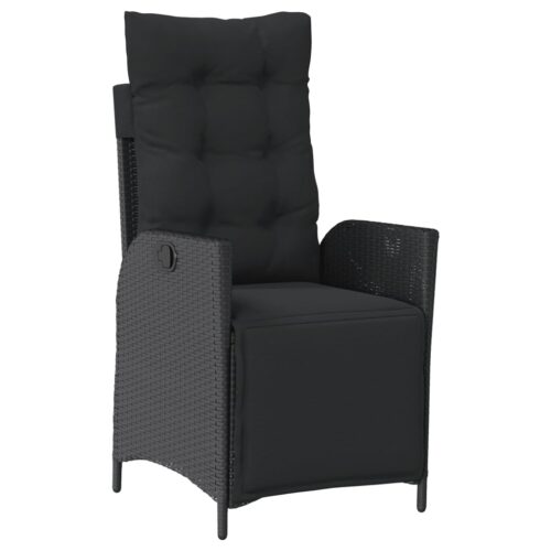 3-Piece Garden Dining Set with Cushions Black Poly Rattan Wicker Outdoor Patio Furniture - Image 2