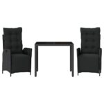 3-Piece Outdoor Dining Set Garden Patio Bistro Chairs Wicker Rattan Furniture