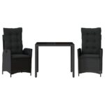 3-Piece Outdoor Dining Set Garden Patio Bistro Chairs Wicker Rattan Furniture