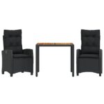 3-Piece Outdoor Dining Set Garden Patio Bistro Chairs Wicker Rattan Furniture
