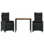 3-Piece Outdoor Dining Set Garden Patio Bistro Chairs Wicker Rattan Furniture