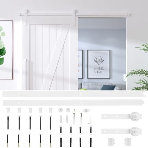 Sliding Door Hardware Kit 183cm Track Office Interior Closet Steel White - Image 6