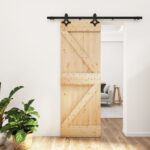 Sliding Door with Hardware Set 70x210cm Solid Wood Pine