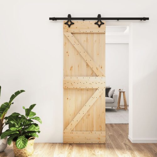 Sliding Door with Hardware Set 70x210cm Solid Wood Pine