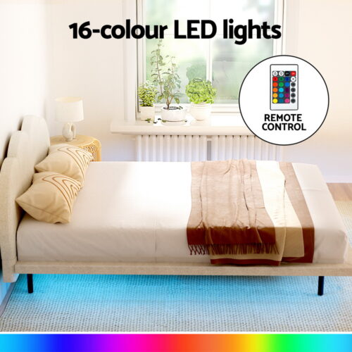 Artiss Bed Frame Queen Size Boucle Beige SASA - Image 5