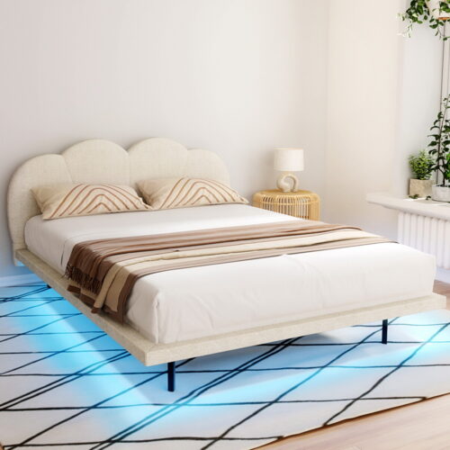Artiss Bed Frame Queen Size Boucle Beige SASA - Image 7