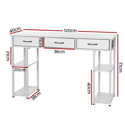Artiss Computer Desk Drawer Shelves Study Table 120CM White - Image 2