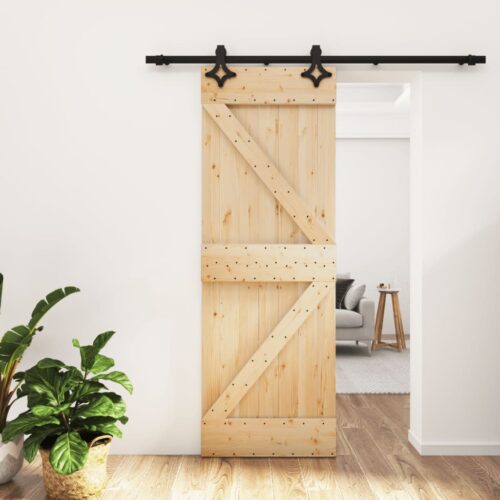 Sliding Door with Hardware Set 70x210cm Solid Wood Pine
