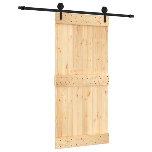 Sliding Door with Hardware Set 95x210cm Solid Wood Pine - Image 2