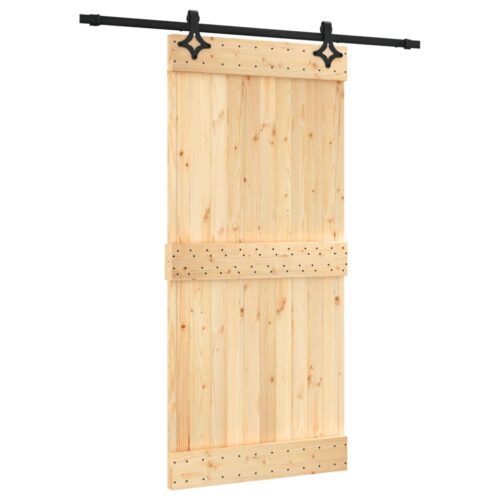 Sliding Door with Hardware Set 95x210cm Solid Wood Pine - Image 2