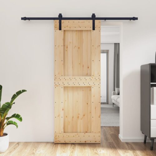 Sliding Door with Hardware Set 80x210cm Solid Wood Pine
