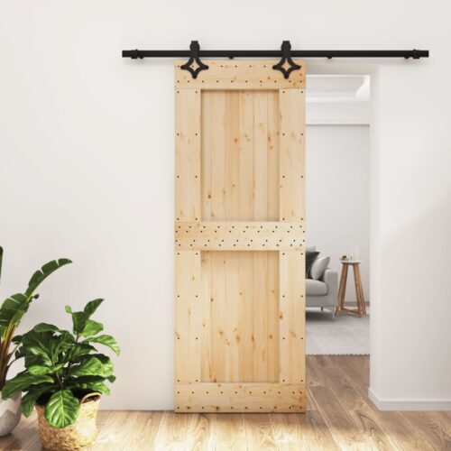 Sliding Door with Hardware Set 80x210cm Solid Wood Pine