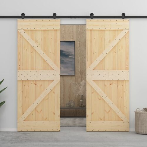 Sliding Door with Hardware Set 90x210cm Solid Pine Wood - Image 11