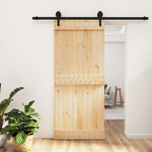Sliding Door with Hardware Set 90x210cm Solid Wood Pine