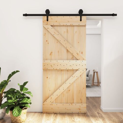 Sliding Door with Hardware Set 95x210cm Solid Wood Pine