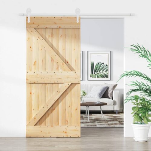 Sliding Barn Door Hardware Track Set Bedroom Closet 95x210cm Solid Wood Pine