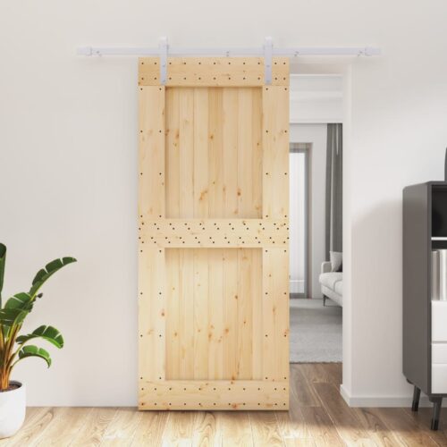 Sliding Barn Door Hardware Track Set Bedroom Closet 90x210cm Solid Wood Pine