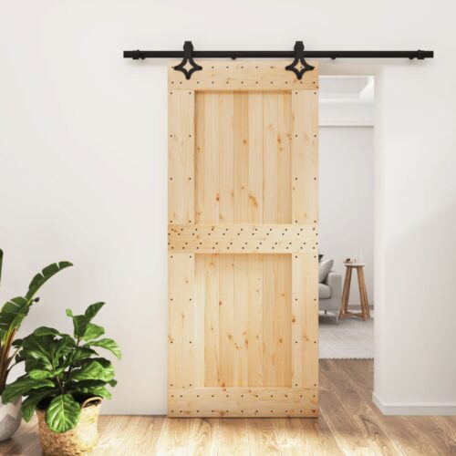 Sliding Door with Hardware Set 90x210cm Solid Wood Pine