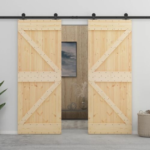 Sliding Door with Hardware Set 90x210cm Solid Pine Wood